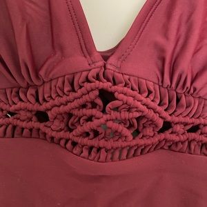 Burgundy one piece bathing suit, crochet detail, new with tags